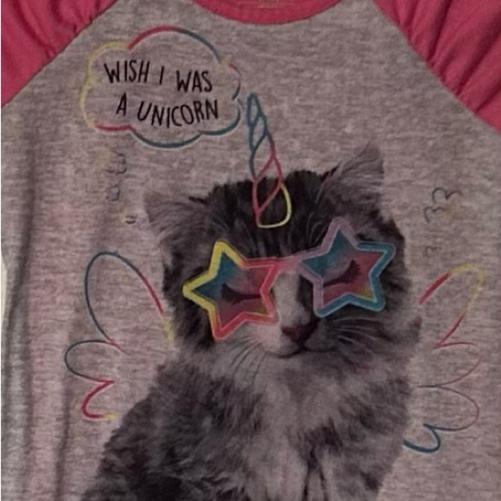 Gray Cat Sleep Shirt with Unicorn Design